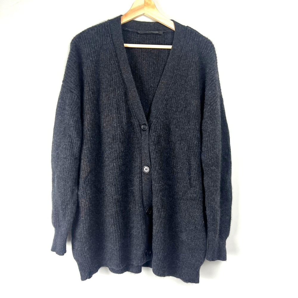 Jenni Kayne Charcoal Grey 100% Cashmere Ribbed Oversized Cardigan M Minimalist
